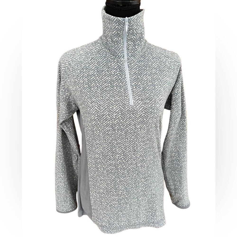Columbia Gray /blue Chevron Quarter Zip Fleece Pullover lightweight jacket sz S